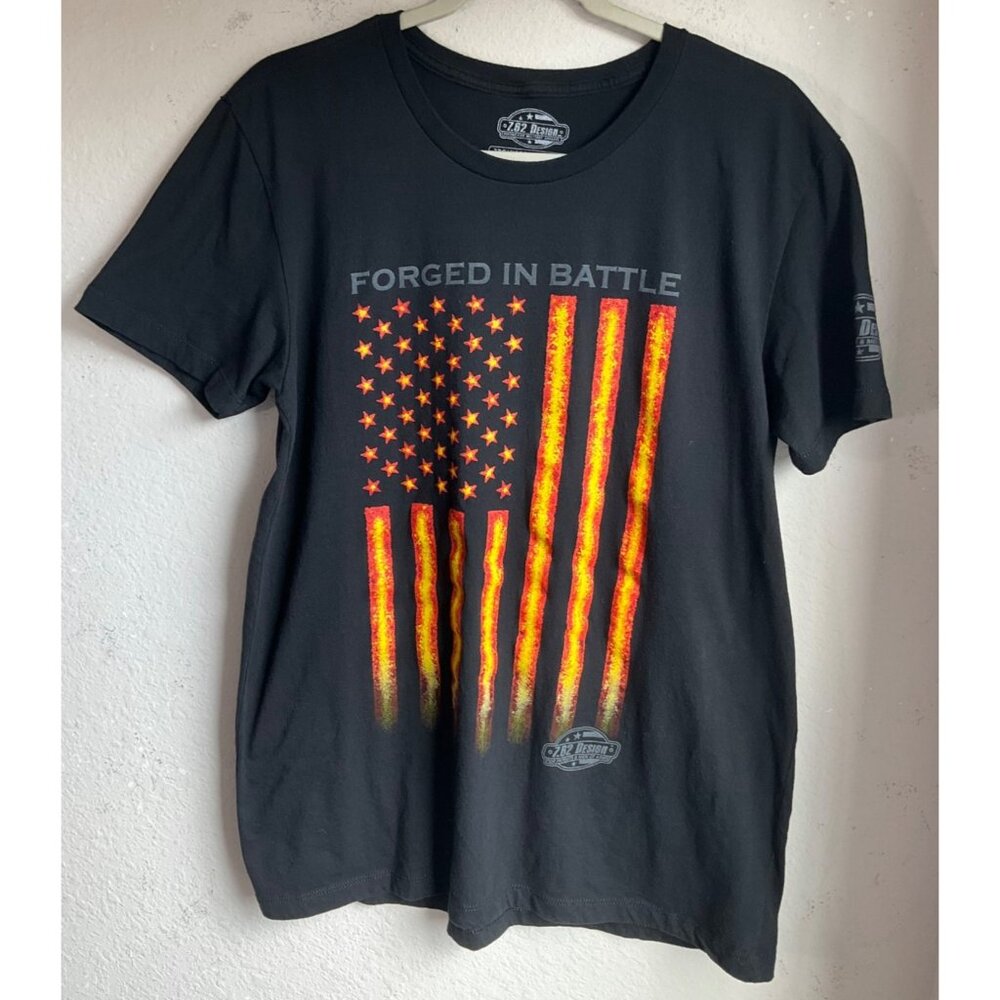 Forged In Battle 7.62 Design T-Shirt Sz Large Black Red Patriotic American Flag